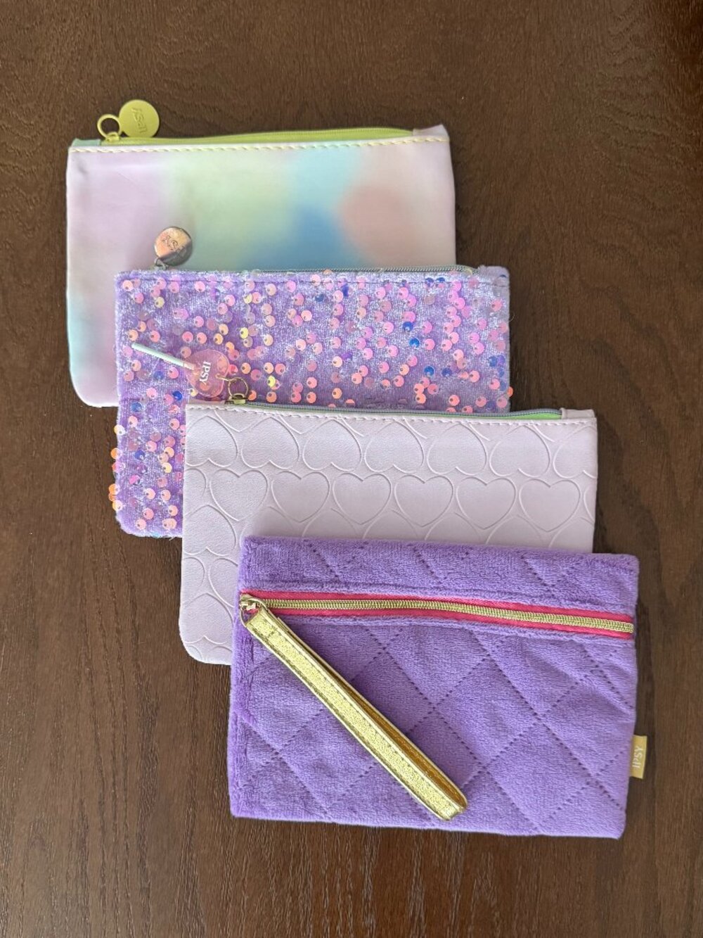 Ipsy Glam Bag Lot of 4 Lavender Pastel Sequin Velvet Cosmetic Pouches